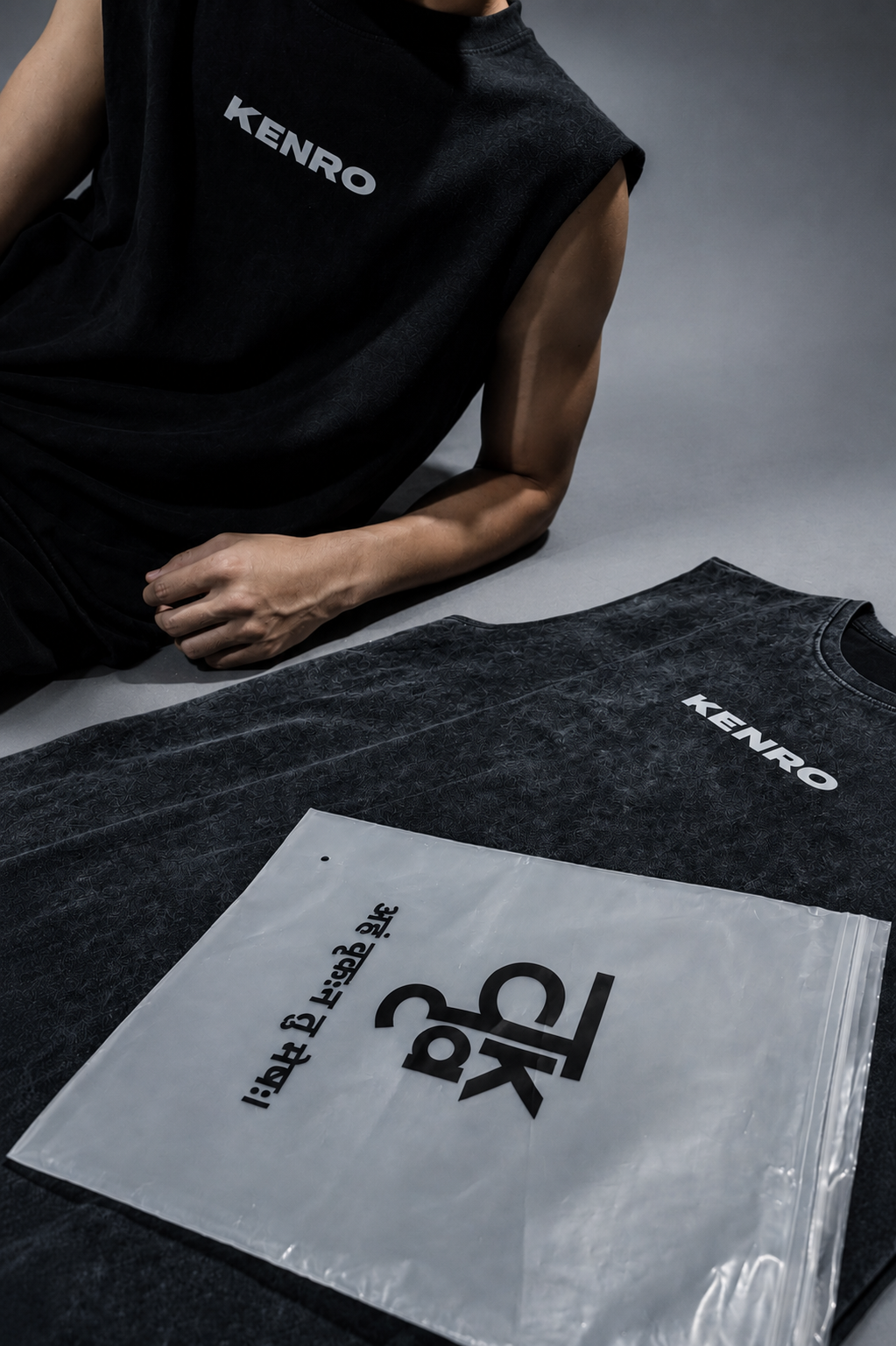 VRKA KENRO oversized acid-wash streetwear tank top front view